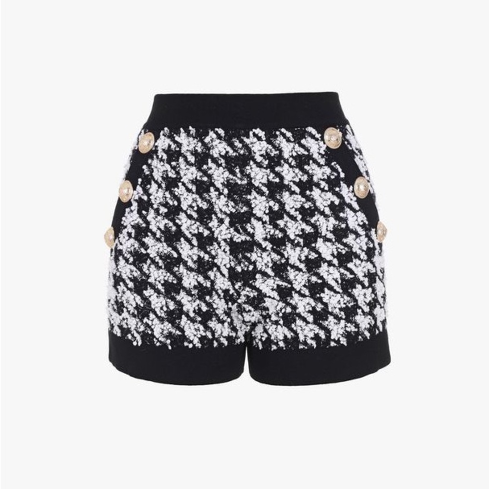 Balmain Button-Embellished Houndstooth Bouclé-Tweed Shorts Size 38 (M)